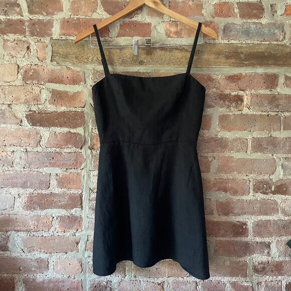 Reformation Black Linen Mini A-Line Dress Spaghetti Strap Size 4 - Picture 1 of 5